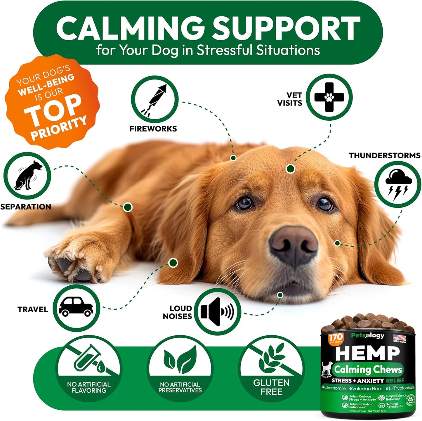 Hemp Calming Chews for Dogs - 170 Dog Calming Chews