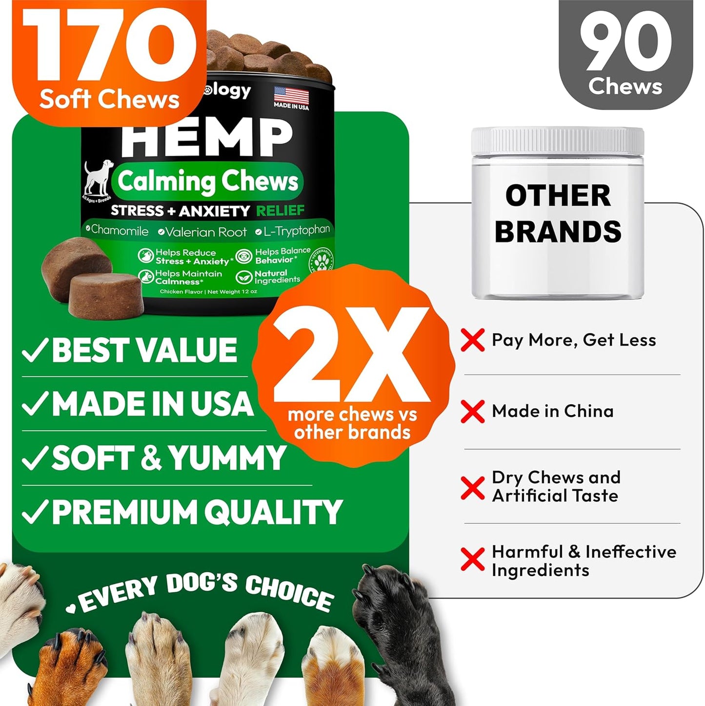 Hemp Calming Chews for Dogs - 170 Dog Calming Chews