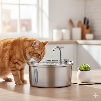 Luna drinking from water fountain